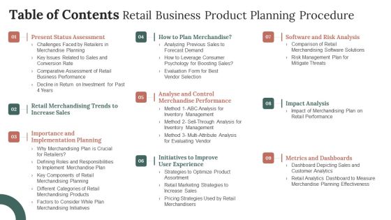 Table Of Contents Retail Business Product Planning Procedure Sample PDF Table Of Contents Retail Business Product Planning Procedure Sample PDF
