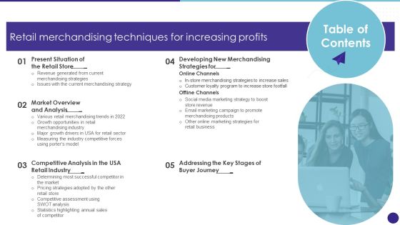 Table Of Contents Retail Merchandising Techniques For Increasing Profits Ideas PDF Table Of Contents Retail Merchandising Techniques For Increasing Profits Ideas PDF