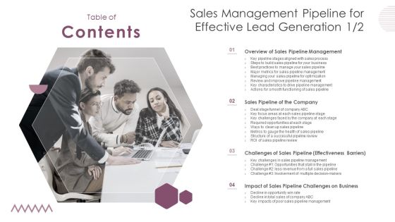 Table Of Contents Sales Management Pipeline For Effective Lead Generation Diagrams PDF Table Of Contents Sales Management Pipeline For Effective Lead Generation Diagrams PDF