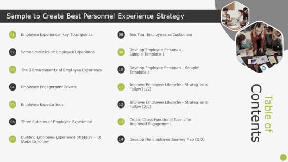 Table Of Contents Sample To Create Best Personnel Experience Strategy Portrait PDF Table Of Contents Sample To Create Best Personnel Experience Strategy Portrait PDF