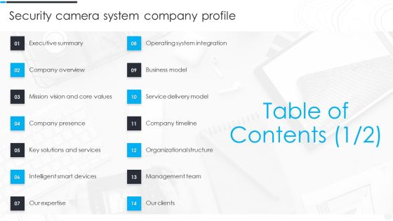Table Of Contents Security Camera System Company Profile Download PDF Table Of Contents Security Camera System Company Profile Download PDF