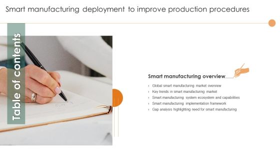 Table Of Contents Smart Manufacturing Deployment To Improve Production Procedures Slide Professional PDF Table Of Contents Smart Manufacturing Deployment To Improve Production Procedures Slide Professional PDF
