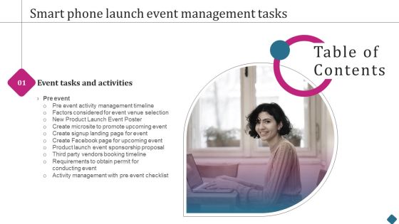 Table Of Contents Smart Phone Launch Event Management Tasks Event Mockup PDF Table Of Contents Smart Phone Launch Event Management Tasks Event Mockup PDF