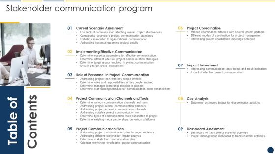Table Of Contents Stakeholder Communication Program Elements PDF Table Of Contents Stakeholder Communication Program Elements PDF
