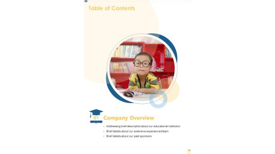 Table Of Contents Study Scholarship Proposal One Pager Sample Example Document Table Of Contents Study Scholarship Proposal One Pager Sample Example Document