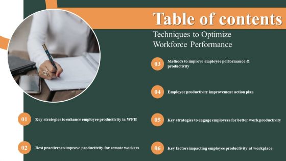 Table Of Contents Techniques To Optimize Workforce Performance Portrait PDF Table Of Contents Techniques To Optimize Workforce Performance Portrait PDF