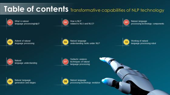 Table Of Contents Transformative Capabilities Of NLP Technology Portrait PDF Table Of Contents Transformative Capabilities Of NLP Technology Portrait PDF