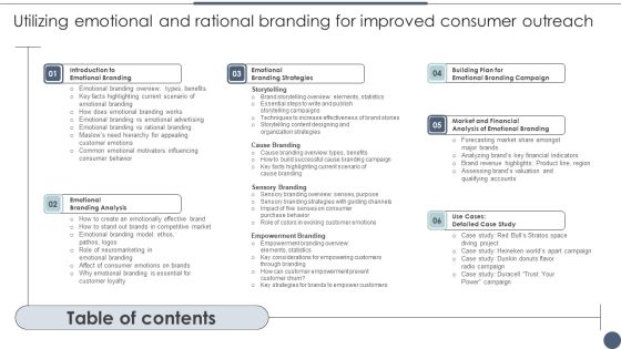 Table Of Contents Utilizing Emotional And Rational Branding For Improved Consumer Outreach Microsoft PDF