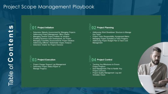 Table Of Vontents Project Scope Management Playbook Graphics PDF Table Of Vontents Project Scope Management Playbook Graphics PDF