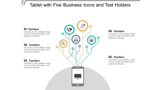 Tablet With Five Business Icons And Text Holders Ppt PowerPoint Presentation Professional Introduction