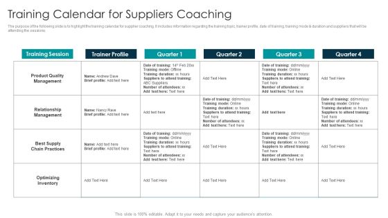 Tactical Approach For Vendor Reskilling Training Calendar For Suppliers Coaching Sample PDF Tactical Approach For Vendor Reskilling Training Calendar For Suppliers Coaching Sample PDF