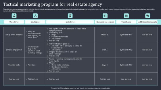 Tactical Marketing Program For Real Estate Agency Sample PDF Tactical Marketing Program For Real Estate Agency Sample PDF