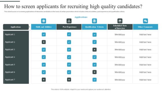 Tactical Process For Social How To Screen Applicants For Recruiting High Quality Candidates Slides PDF