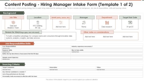 Talent Acquisition Marketing Content Posting Hiring Manager Intake Form Template 1 Of 2 Brochure PDF Talent Acquisition Marketing Content Posting Hiring Manager Intake Form Template 1 Of 2 Brochure PDF