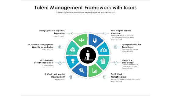 Talent Management Framework With Icons Ppt PowerPoint Presentation File Examples PDF