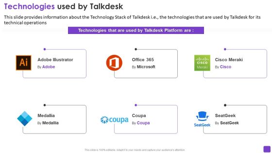 Talkdesk Investor Financing Business Technologies Used By Talkdesk Themes PDF Talkdesk Investor Financing Business Technologies Used By Talkdesk Themes PDF