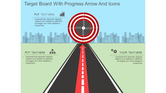 Target Board With Progress Arrow And Icons Powerpoint Template Target Board With Progress Arrow And Icons Powerpoint Template