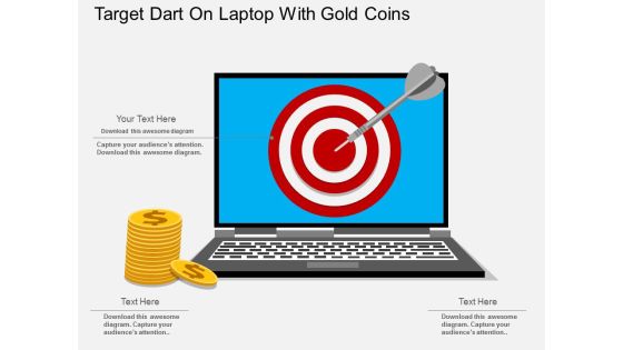 Target Dart On Laptop With Gold Coins Powerpoint Template