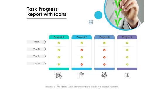 Task Progress Report With Icons Ppt PowerPoint Presentation File Graphic Images PDF