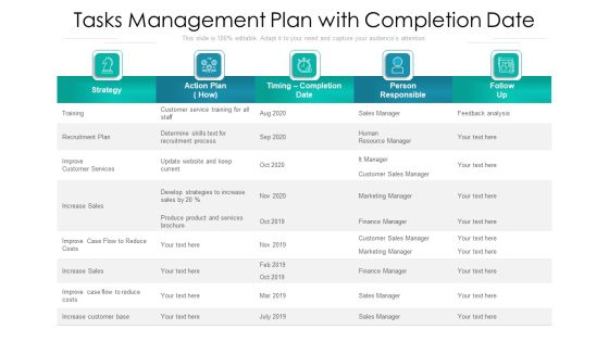 Tasks Management Plan With Completion Date Ppt Slides Images PDF