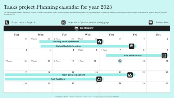 Tasks Project Planning Calendar For Year 2023 Portrait PDF