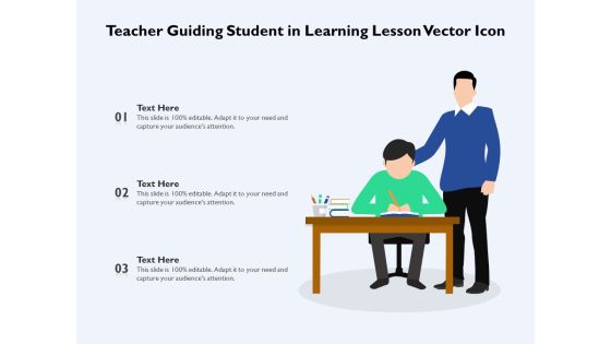 Teacher Guiding Student In Learning Lesson Vector Icon Ppt PowerPoint Presentation File Graphics Pictures PDF