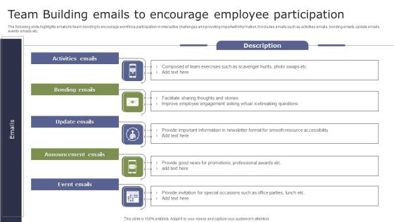 Team Building Emails To Encourage Employee Participation Brochure PDF Team Building Emails To Encourage Employee Participation Brochure PDF