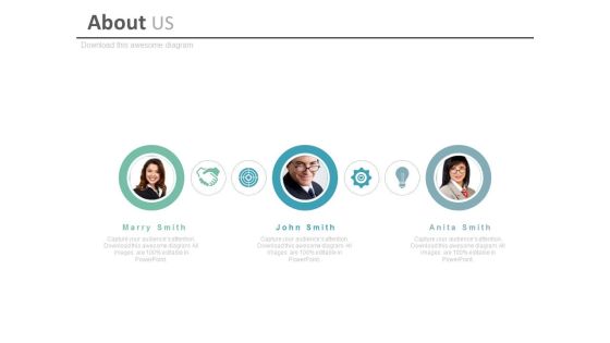 Team Profiles With Business Icons Powerpoint Slides