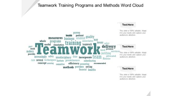 Teamwork Training Programs And Methods Word Cloud Ppt Powerpoint Presentation Infographics Design Templates