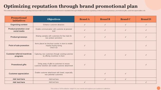 Techniques To Elevate Brand Visibility Optimizing Reputation Through Brand Promotional Plan Infographics PDF Techniques To Elevate Brand Visibility Optimizing Reputation Through Brand Promotional Plan Infographics PDF