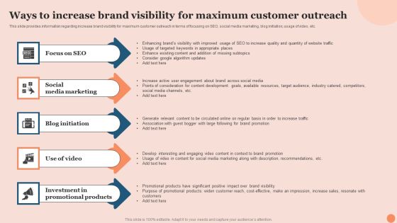 Techniques To Elevate Brand Visibility Ways To Increase Brand Visibility For Maximum Customer Outreach Designs PDF Techniques To Elevate Brand Visibility Ways To Increase Brand Visibility For Maximum Customer Outreach Designs PDF