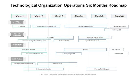 Technological Organization Operations Six Months Roadmap Graphics