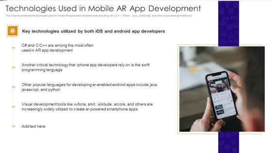 Technologies Used In Mobile AR App Development Ppt PowerPoint Presentation Icon Model PDF Technologies Used In Mobile AR App Development Ppt PowerPoint Presentation Icon Model PDF