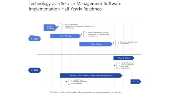 Technology As A Service Management Software Implementation Half Yearly Roadmap Topics