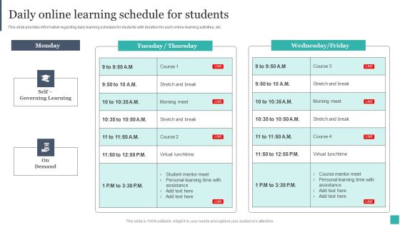 Technology Mediated Learning Playbook Daily Online Learning Schedule For Students Mockup PDF