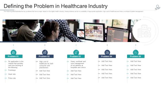 Telehealth Venture Capitalist Funding Elevator Defining The Problem In Healthcare Industry Demonstration PDF