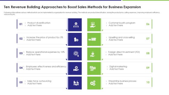 Ten Revenue Building Approaches To Boost Sales Methods For Business Expansion Microsoft PDF