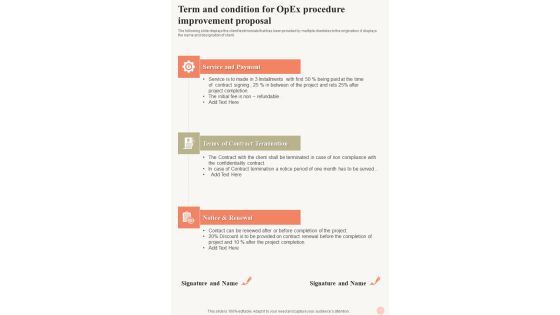 Term And Condition For Opex Procedure Improvement Proposal One Pager Sample Example Document Term And Condition For Opex Procedure Improvement Proposal One Pager Sample Example Document