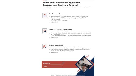 Terms And Condition For Application Development Freelance Proposal One Pager Sample Example Document Terms And Condition For Application Development Freelance Proposal One Pager Sample Example Document
