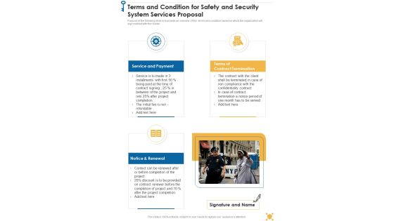 Terms And Condition For Safety And Security System Services Proposal One Pager Sample Example Document