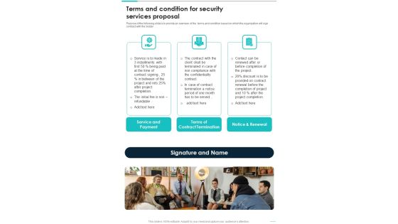 Terms And Condition For Security Services Proposal One Pager Sample Example Document Terms And Condition For Security Services Proposal One Pager Sample Example Document