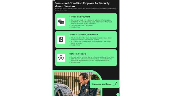 Terms And Condition Proposal For Security Guard Services One Pager Sample Example Document