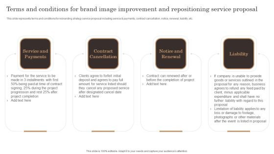 Terms And Conditions For Brand Image Improvement And Repositioning Service Proposal Topics PDF Terms And Conditions For Brand Image Improvement And Repositioning Service Proposal Topics PDF