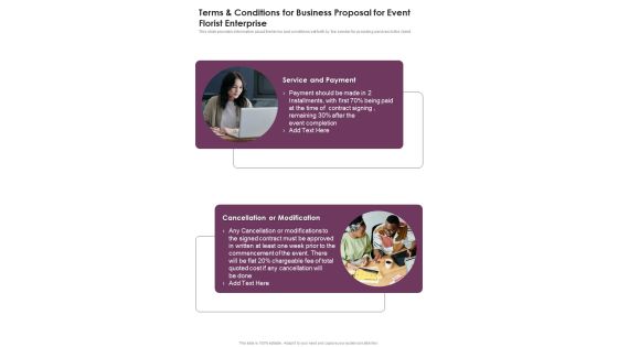 Terms And Conditions For Business Proposal For Event Florist Enterprise One Pager Sample Example Document