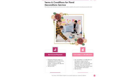 Terms And Conditions For Floral Decorations Service One Pager Sample Example Document Terms And Conditions For Floral Decorations Service One Pager Sample Example Document