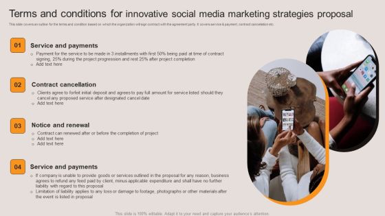 Terms And Conditions For Innovative Social Media Marketing Strategies Proposal Portrait PDF Terms And Conditions For Innovative Social Media Marketing Strategies Proposal Portrait PDF