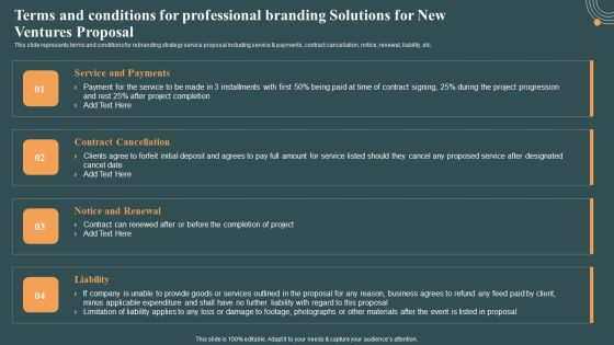 Terms And Conditions For Professional Branding Solutions For New Ventures Proposal Designs PDF Terms And Conditions For Professional Branding Solutions For New Ventures Proposal Designs PDF