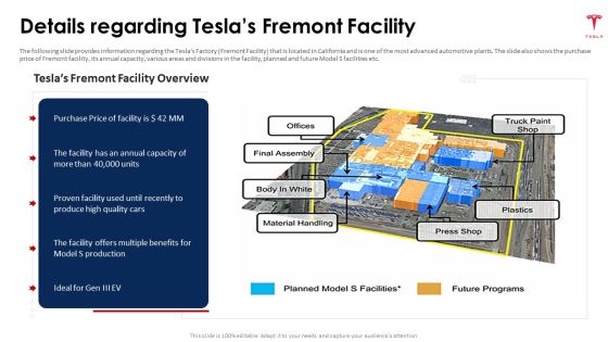 Tesla Capital Raising Elevator Details Regarding Teslas Fremont Facility Ppt PowerPoint Presentation File Tips PDF Tesla Capital Raising Elevator Details Regarding Teslas Fremont Facility Ppt PowerPoint Presentation File Tips PDF