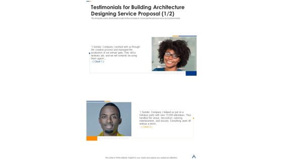 Testimonials For Building Architecture Designing Service Proposal One Pager Sample Example Document