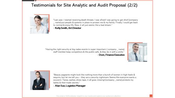 Testimonials For Site Analytic And Audit Proposal Teamwork Ppt Summary Samples PDF